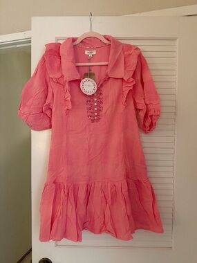 Umgee- Pink Ruffle-Trim Dress